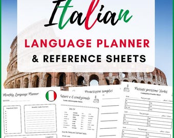 Italian Printable Language and Study Planner - Verb Practice, Templates, Vocabulary Builder - PDF Download