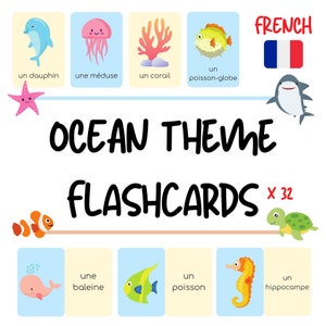 French Ocean Theme Flashcards for Kids - French Vocabulary Practice for Children - PDF Download