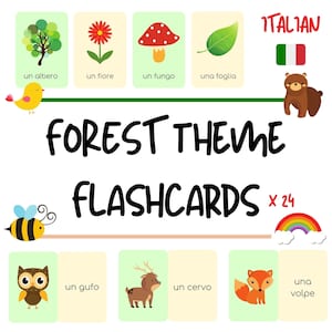 Italian Forest Theme Flashcards for Kids - Italian Vocabulary Practice for Children - PDF Download