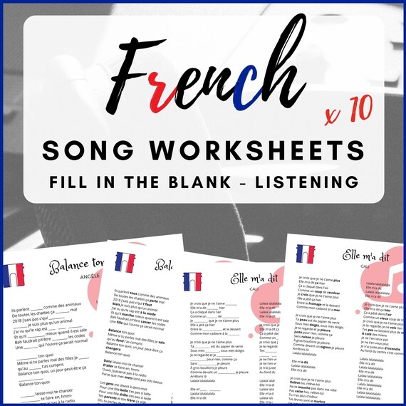 French Song Worksheets Learn French Fill in the blanks Etsy