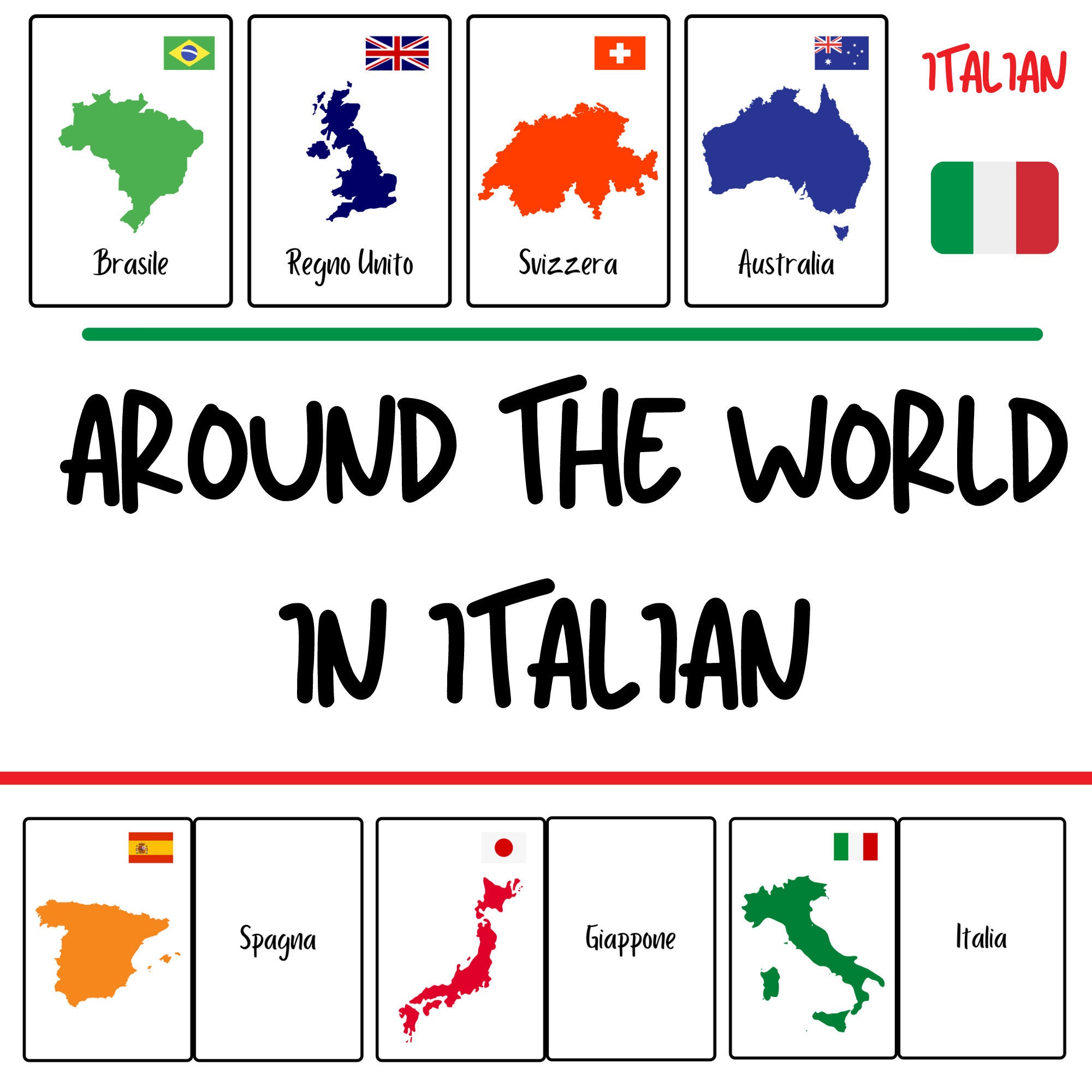 Italian Flashcards Vocabulary Flashcards for Kids Countries of the