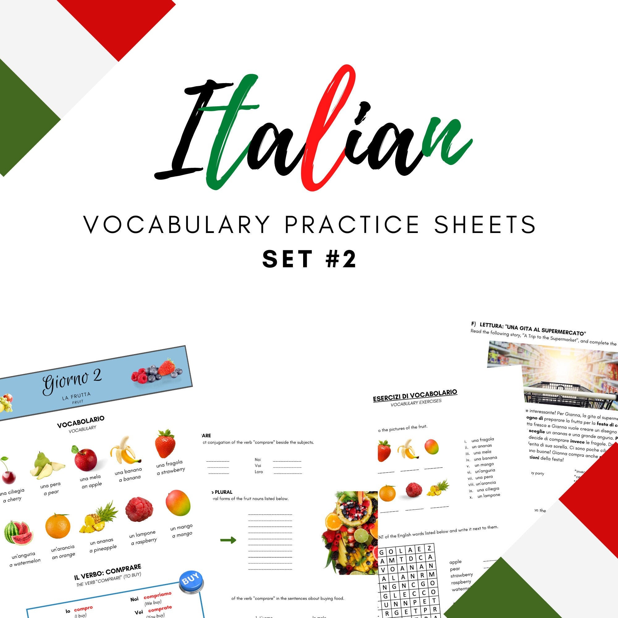 ITALIAN Vocabulary Sheets - Set #2 - PDF Download