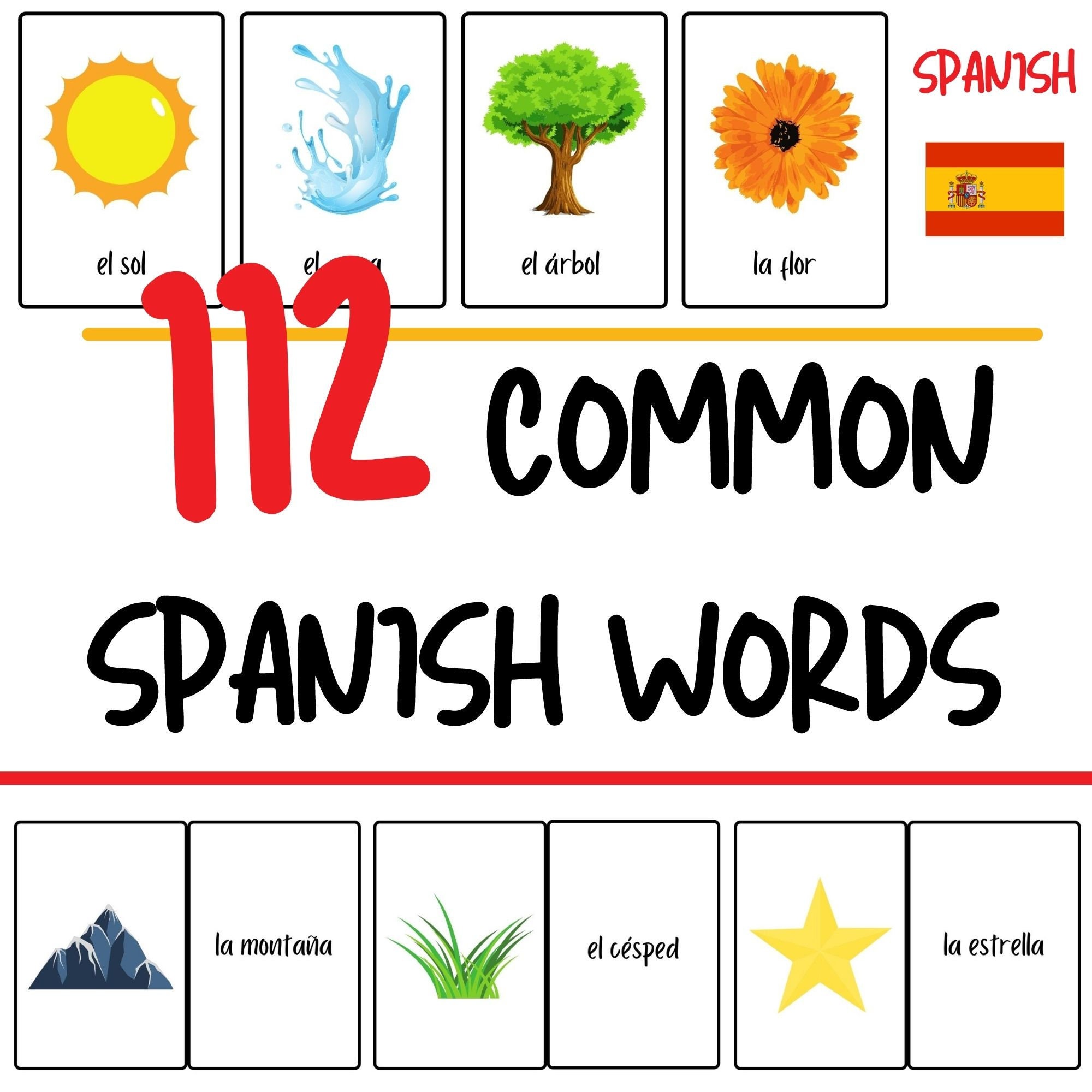 Essential English Phrase Flashcards with Spanish Translation and Pictures