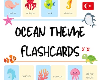 Turkish Ocean Animals Flashcards – Vocabulary Builder (PDF Download)