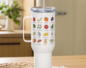 French Food Vocabulary Travel Mug - Learn French, Stainless Steel