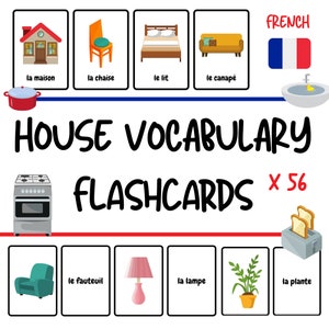Flashcard sul vocabolario della casa francese per bambini (56 parole!) - Pratica del vocabolario francese per bambini - Scarica il PDF