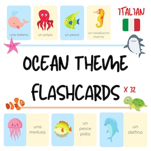 Italienische Lernkarten - Süße Lernkarten zum Thema Ozean für Kinder - Lustige Italienisch Vokabelübungen für Kinder - PDF Download