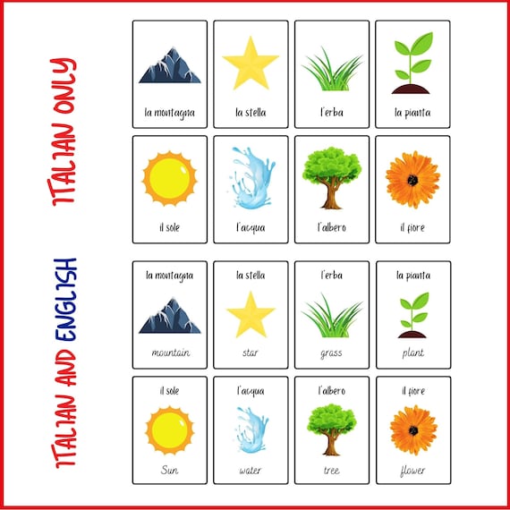 Italian Flashcards 112 Common Italian Words Italian for - Etsy