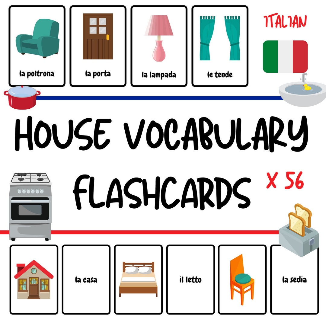 Italian Flashcards House Vocabulary Flashcards for Kids 56 Words