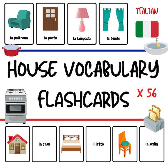 Italian Flashcards House Vocabulary Flashcards for Kids 56 Etsy Canada