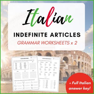 ITALIAN Indefinite Article Grammar Worksheets - Articoli indeterminativi exercises - Learn Italian Grammar - PDF Download