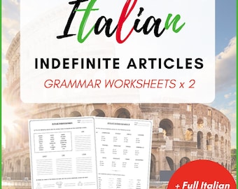 ITALIAN Indefinite Article Grammar Worksheets - Articoli indeterminativi exercises - Learn Italian Grammar - PDF Download