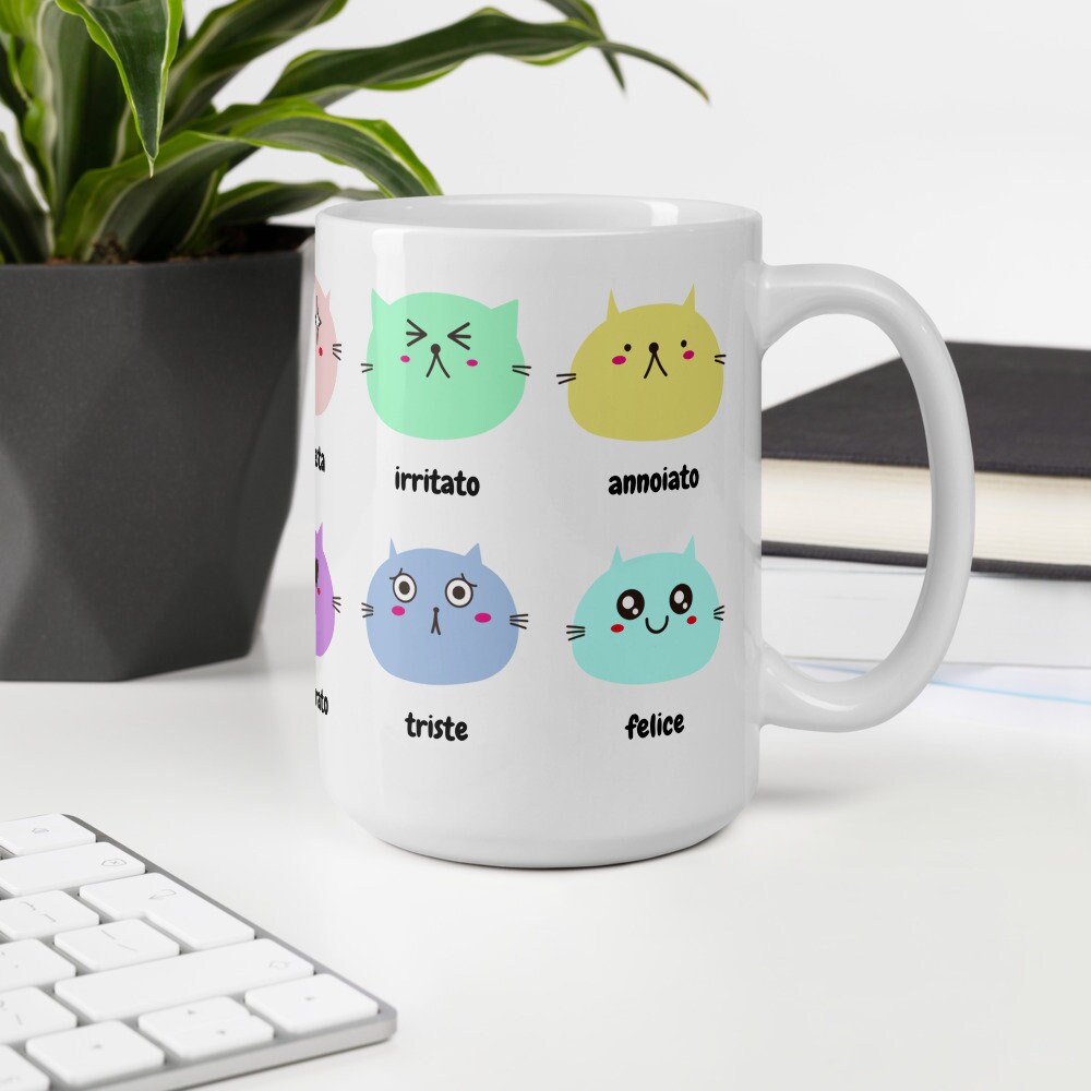 Italian Adjectives Cat Coffee Mug, Vocabulary Gift - Etsy