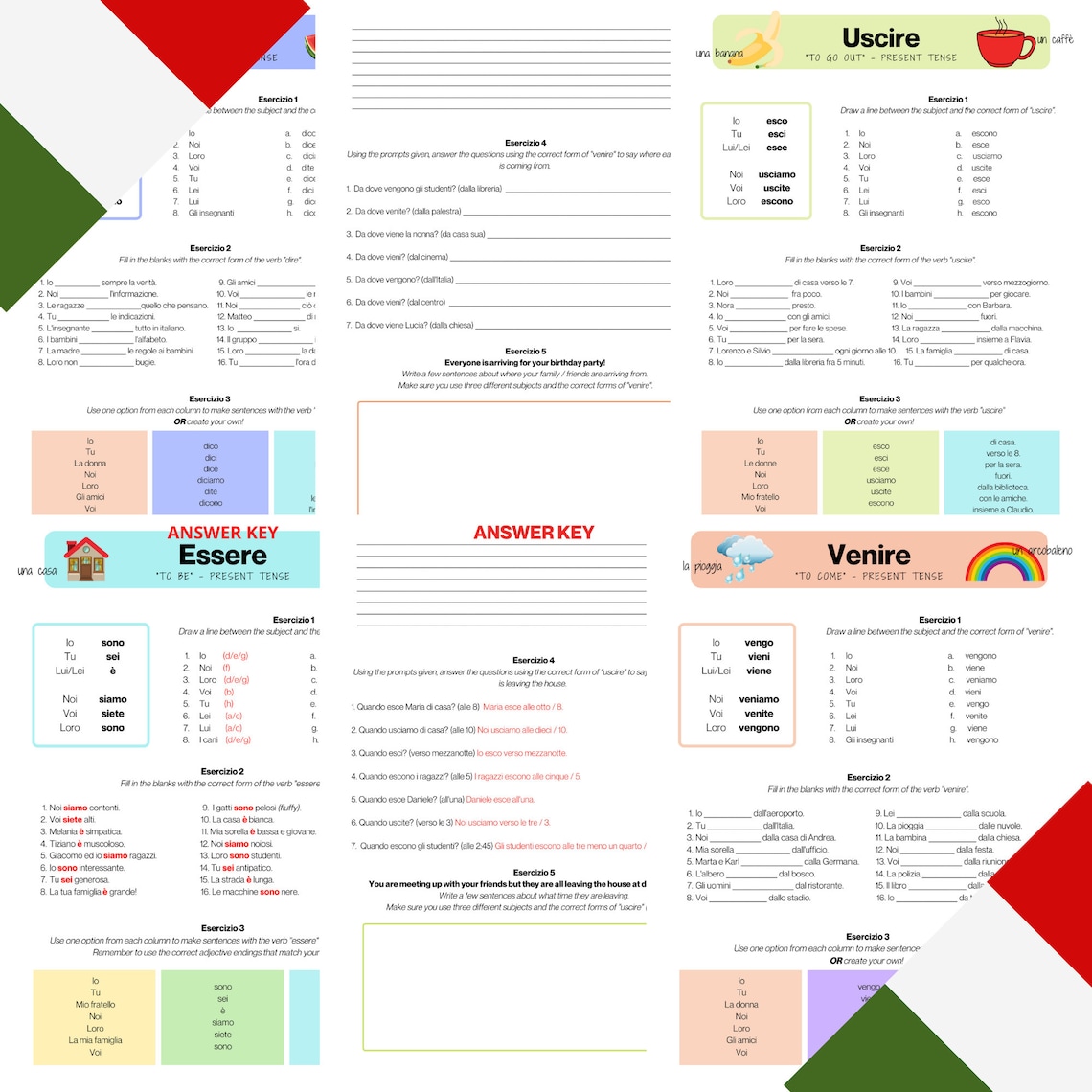 ITALIAN Verb Worksheets Irregular And Stem Change Verbs Etsy