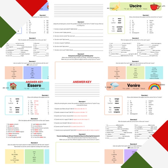 italian verb worksheets irregular and stem change verbs etsy australia