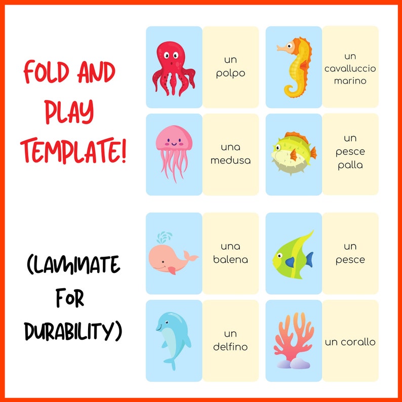 Italian Flashcards Ocean Theme Cute Flashcards for Kids Fun Italian