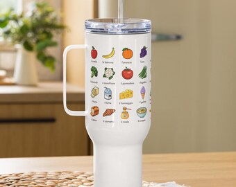 Italian Food Vocabulary Travel Mug - Learn Italian, 40 Words