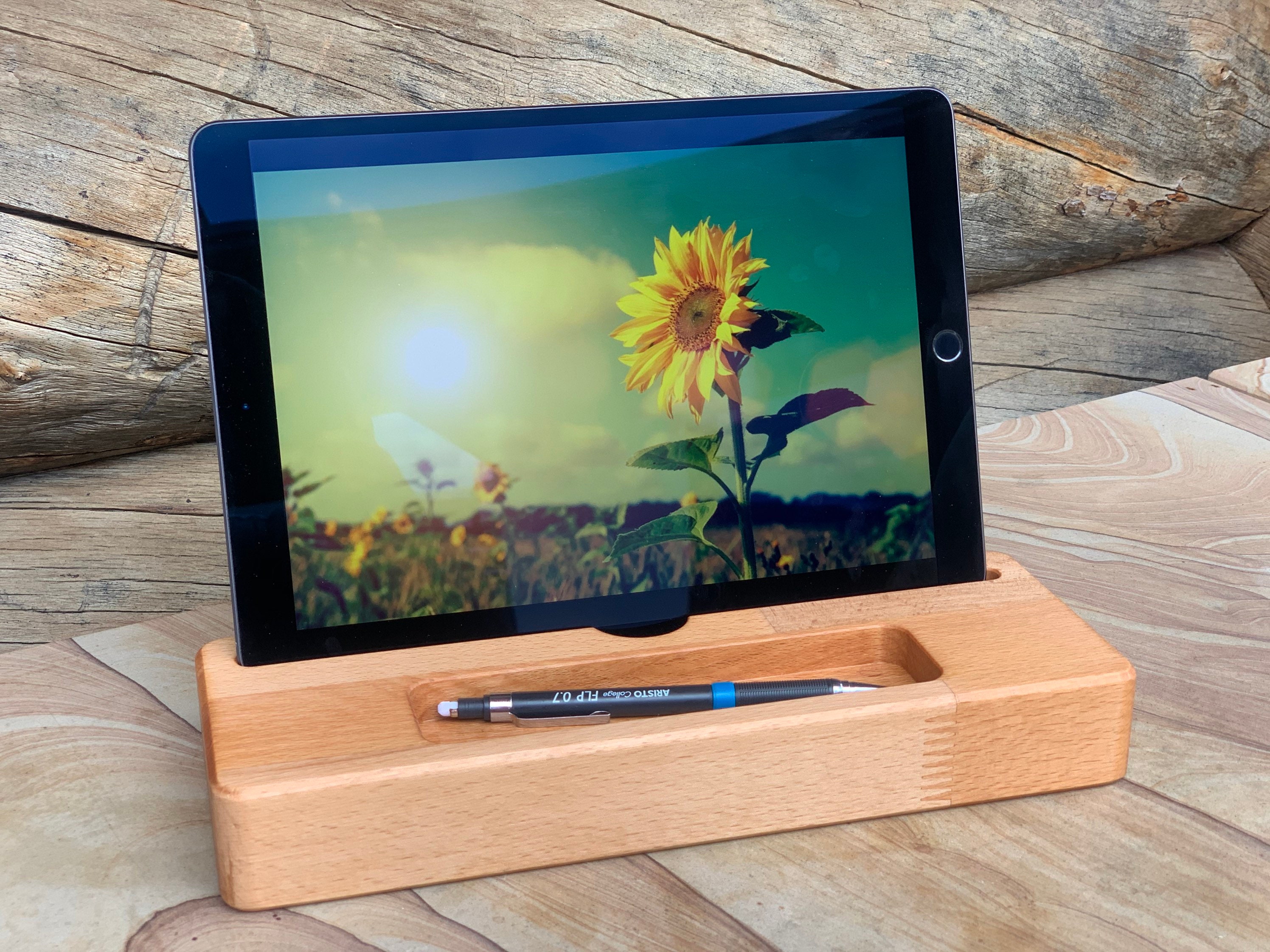 Rikmani Tablet Ständer aus Holz iPad Ständer, Tablet Halterung, Massivholz  Eiche