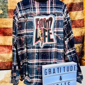 Farm Life, Distressed Flannel Shirt, 3XL