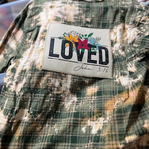 Loved, John 3:16, Distressed Flannel Shirt, Medium