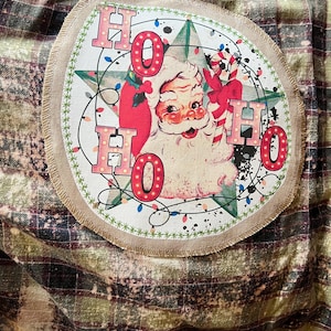 Vintage Santa, Distressed Flannel Shirt, Large