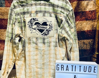 Wrangler Mama, Distressed Flannel Shirt, Large