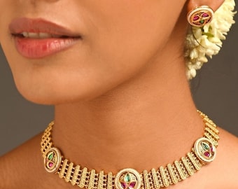 Gold Plated Meenakari Necklace, Bridal Gold Plated Necklace, Kundan Meenakari Necklace, Ethnic Jewellery, Indian Bridal Jewelry,Gift For Her