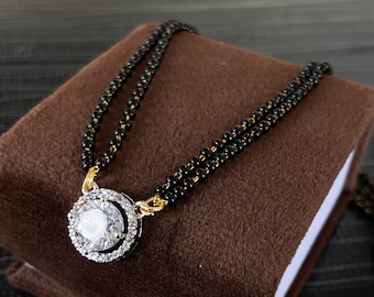 Cute Round Silver Swarovski Stone Mangalsutra