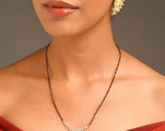 Gold Plated Traditional Wedding Mangalsutra | Indian Jewelry with Black Beads & Pendant | Bridal Necklace | Daily Wear Elegant Design
