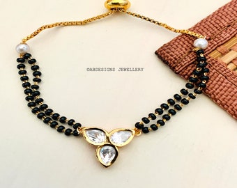 Minimal Hand Mangalsutra Bracelet Indian Jewelry Indian Gold Bracelet Mangalsutra Bracelet Nazarbattu Morden Hand Gold Bracelet Mangalsutra