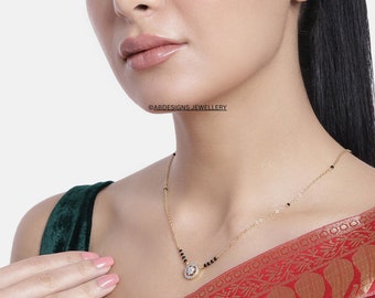 Gold Plated Mangalsutra with CZ Diamond Pendant, Indian Jewelry