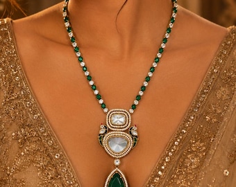 Gold-Plated Kundan Necklace Set: Indian Bridal Polki Jewelry