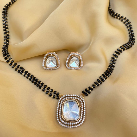 Buy Gold Plated Polki Diamond Mangalsutra Square Kundan