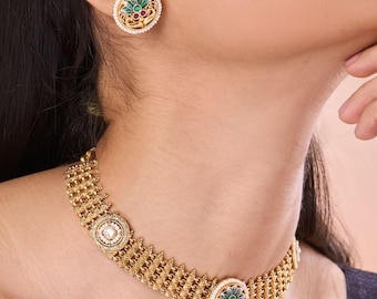 Gold Plated Kundan Meenakari Bridal Necklace, Indian Jewelry