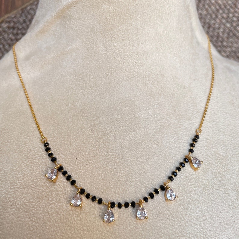 Black Ball Crystal Black Bead Mangalsutra Etsy