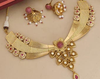 Gold Plated Meenakari Necklace, Kundan Indian Bridal Jewelry, Gift for Her