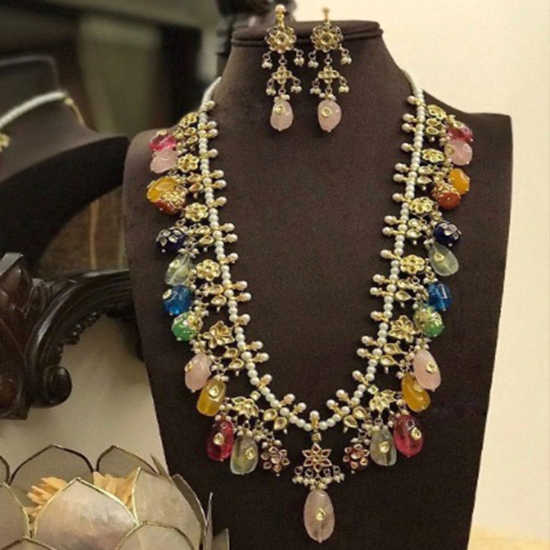 Jaipur Stone Necklace, Royal Wedding Jewelry, Kundan Indian Set 