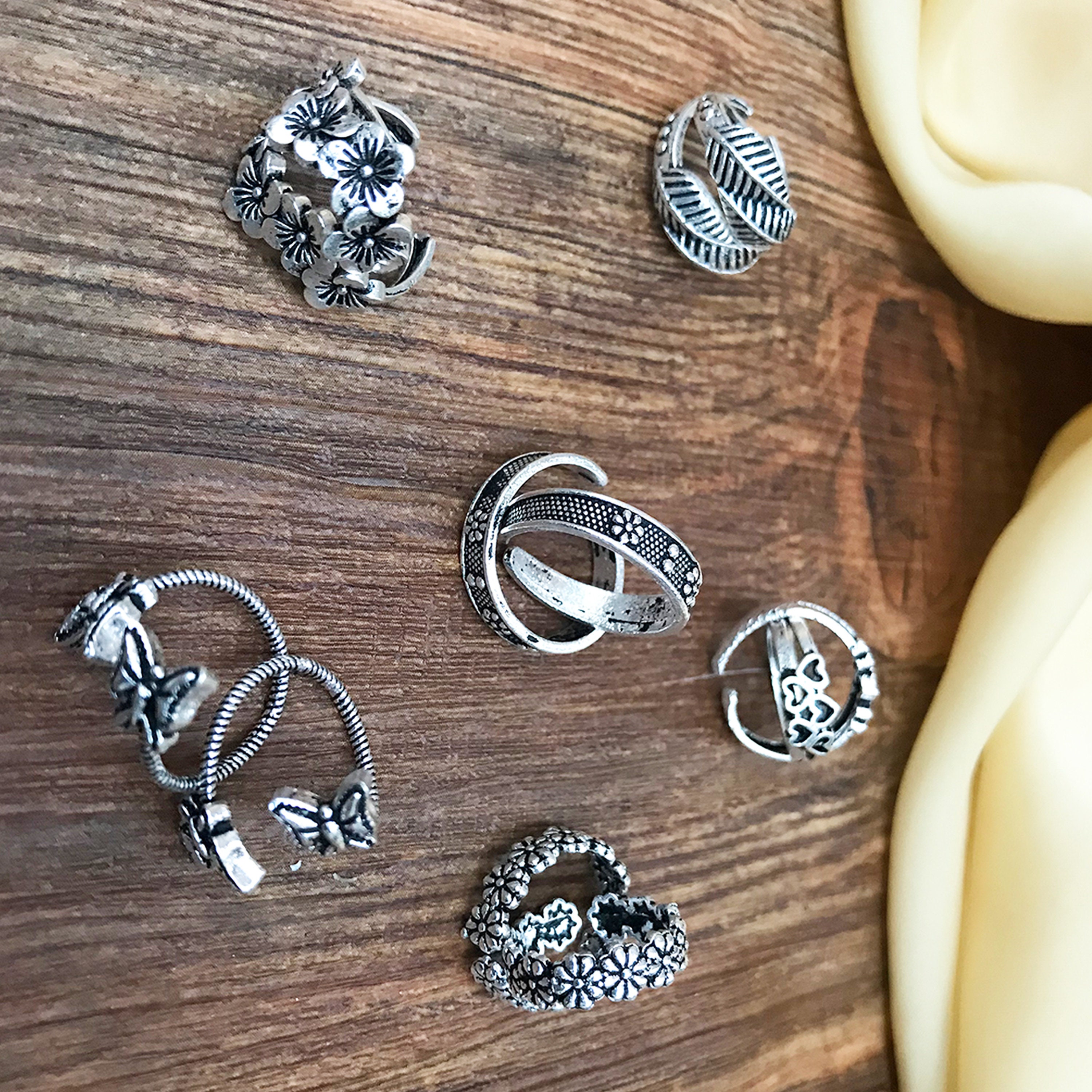 6 Pairs German Silver Toe Ring Combo Floral Toe Ring Toe - Etsy