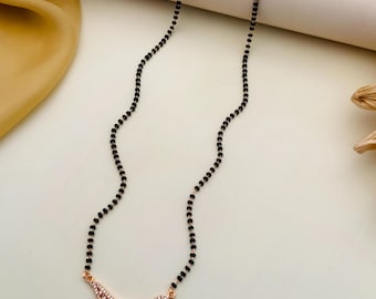 Gold Plated Traditional Wedding Mangalsutra | Indian Jewelry with Black Beads & Pendant | Bridal Necklace | Daily Wear Elegant Design