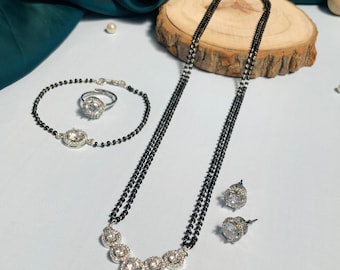 Mangalsutra Earrings Diamond Silver Plated Mangalsutra Blackbead Mangalsutra Bollywood Mangalsutra Silver Indian Mangalsutra Indian Jewelery