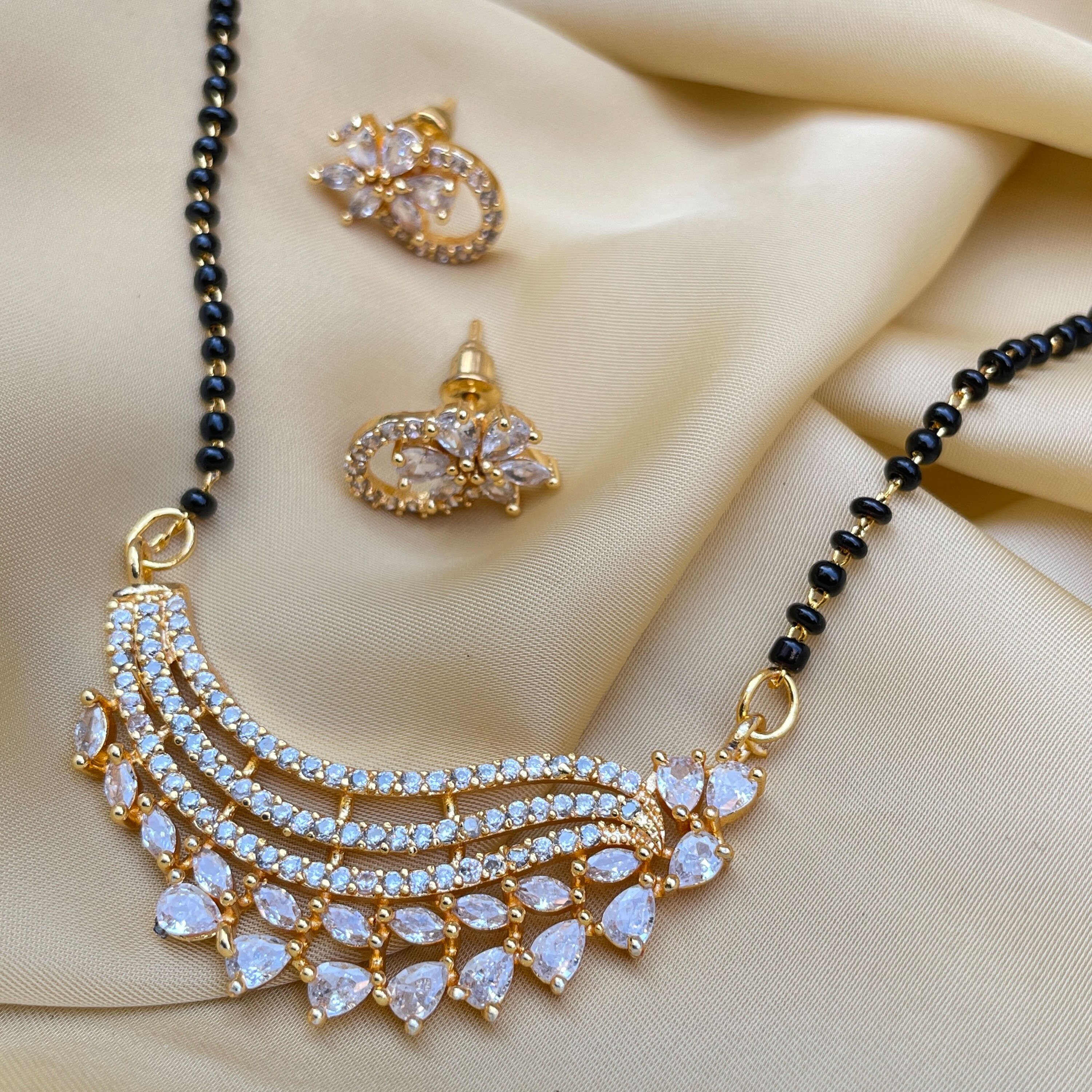 Diamond Mangalsutra \u0026 Earrings Gold 