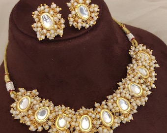 Gold Plated Kundan Necklace, Meenakari Bridal Jewelry