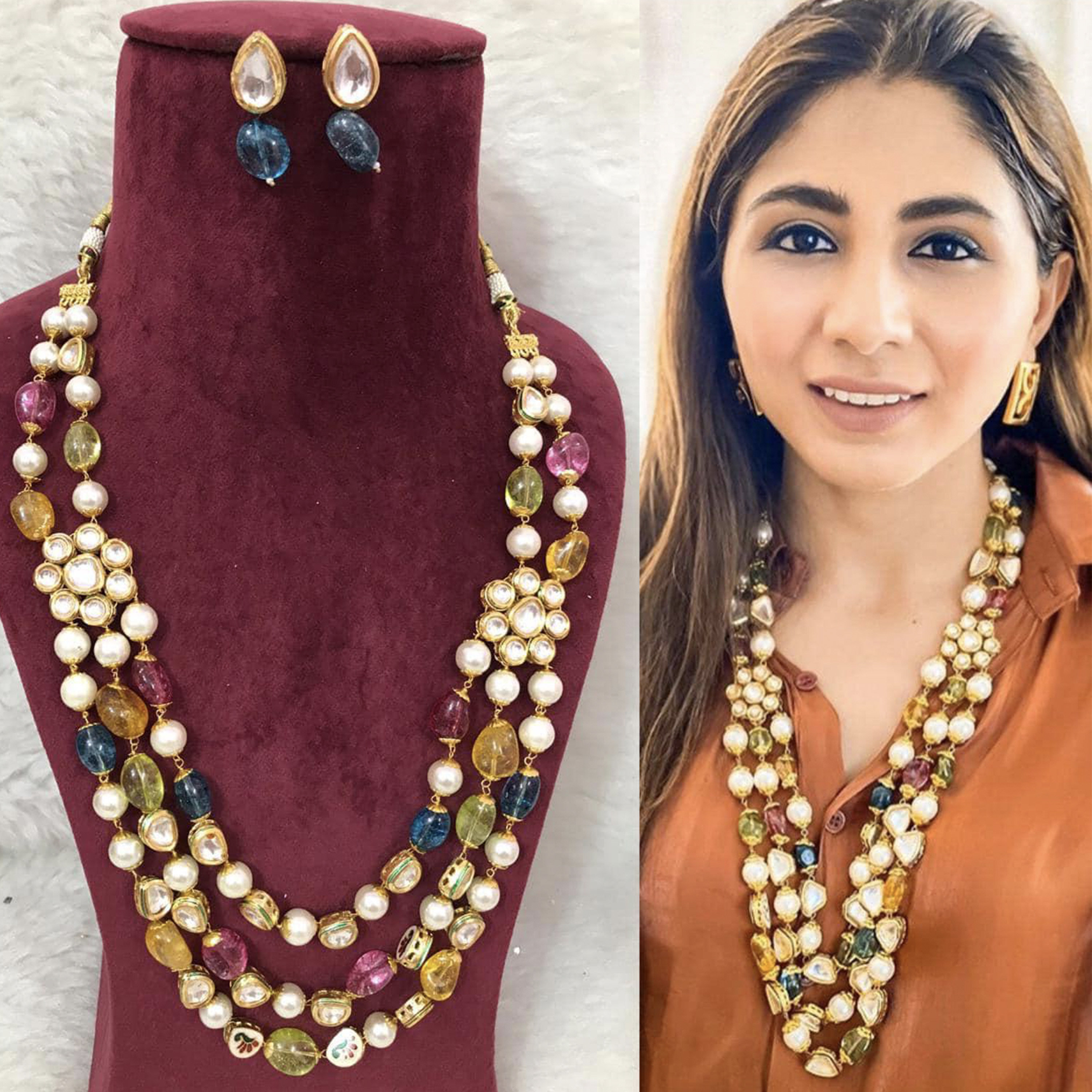 Jaipur Stone Necklace, Royal Wedding Jewelry, Kundan Indian Set