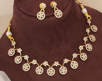Gold Plated Cubic Zirconia Necklace Set, Indian Wedding Jewelry