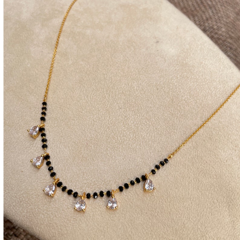 Black Ball Crystal Black Bead Mangalsutra Etsy