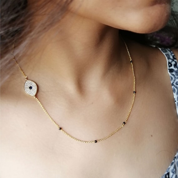 Gold Plated Blue Evil Eye Good Luck Adjustable Mangalsutra Chain Necklace Women Gold Plated Everyday Nazarbattu Diamond Mangalsutra Etsy