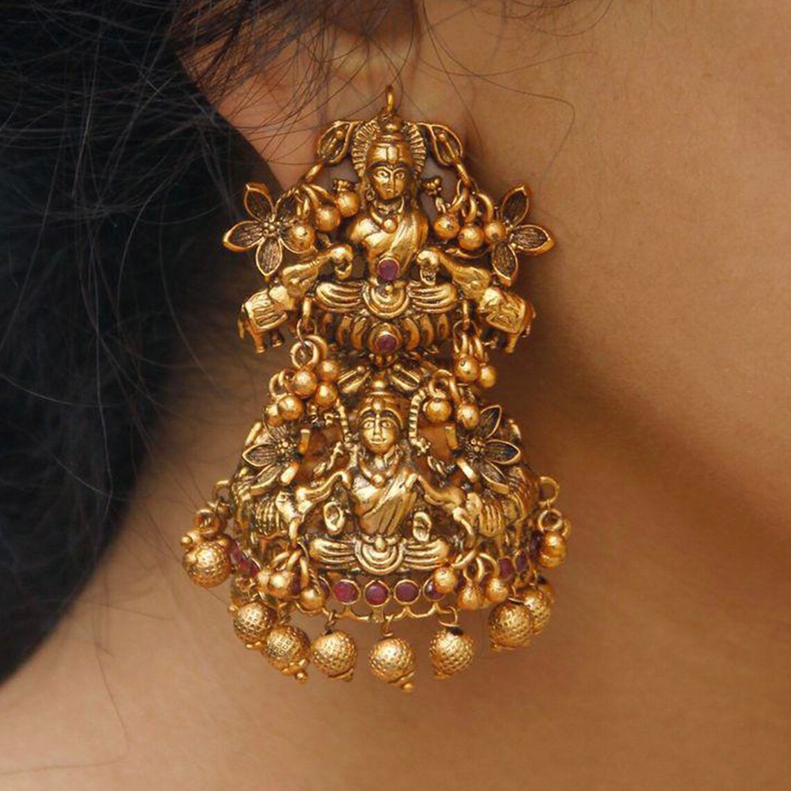 Traditional Goddess Laxmi Lakshmi Gold Jhumka Temple Indian - Etsy