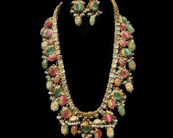 Long Beads Necklace Earrings Indian Jewelry Long Indian Necklace Long Kundan Indian Necklace Long Kundan Necklace Sabyasachi Jewelry Mala
