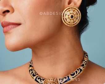 Collar Hasli bañado en oro: gargantilla tradicional india con pendientes