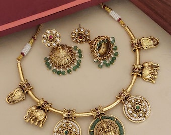 Vergulde Meenakari-ketting, vergulde bruidsketting, Kundan Meenakari-ketting, etnische sieraden, Indiase bruidssieraden, cadeau voor haar